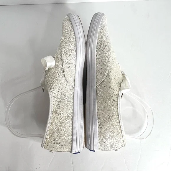 Keds X Kate Spade White Glitter Champion Lace-Up Sneakers Wedding Prom Sz 11 - Picture 5 of 8